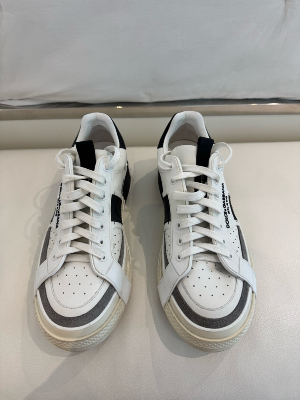 Dolce & Gabbana White, Black & Gray Leather Sneakers